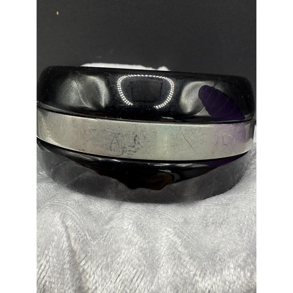 Vintage Chunky Bracelet Bangle Black Acrylic Silver Tone‎ Metal Inlay 8.5" - Picture 8 of 11